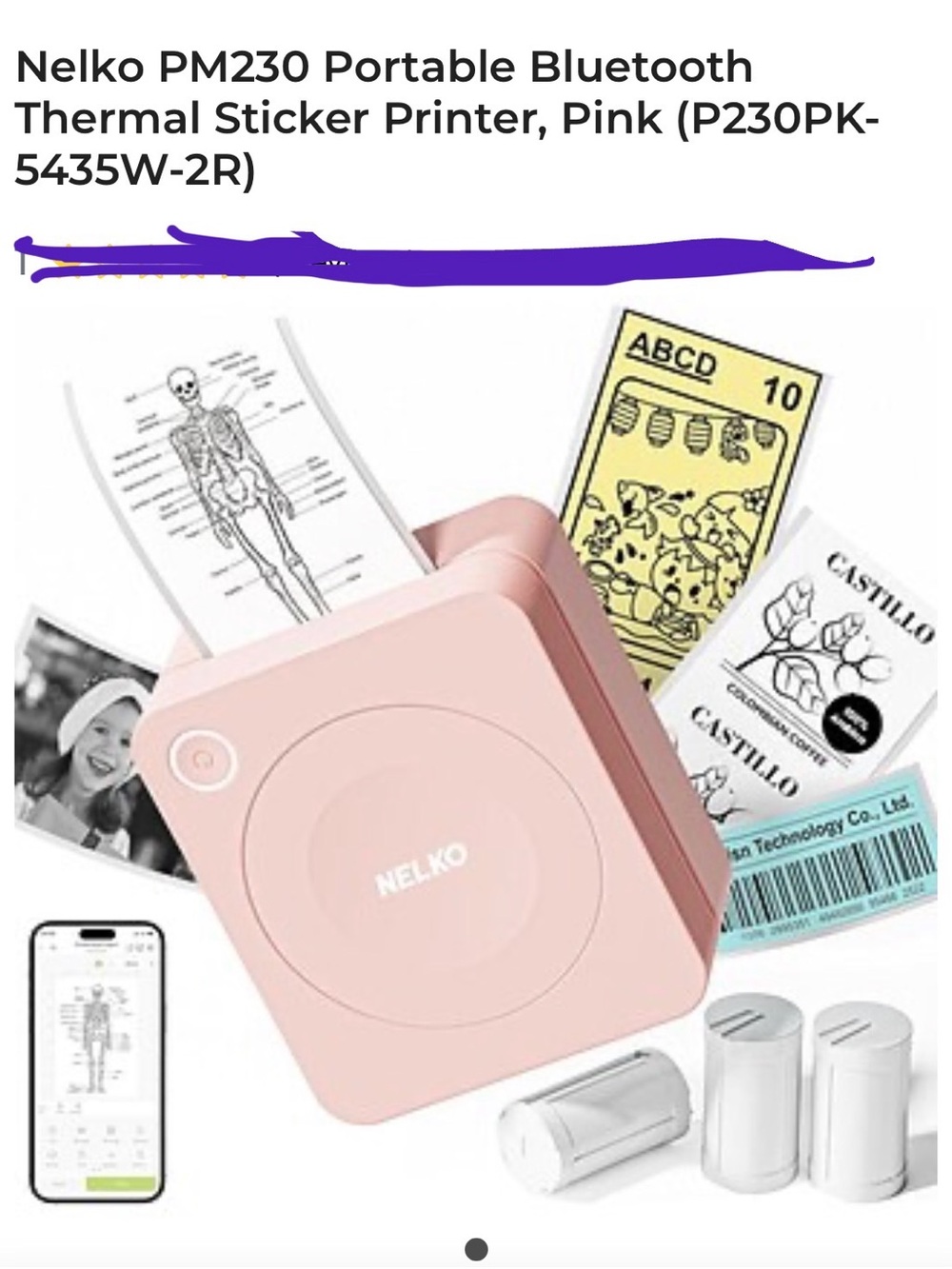 Nelko Portable Bluetooth Thermal Sticker Printer - Pink